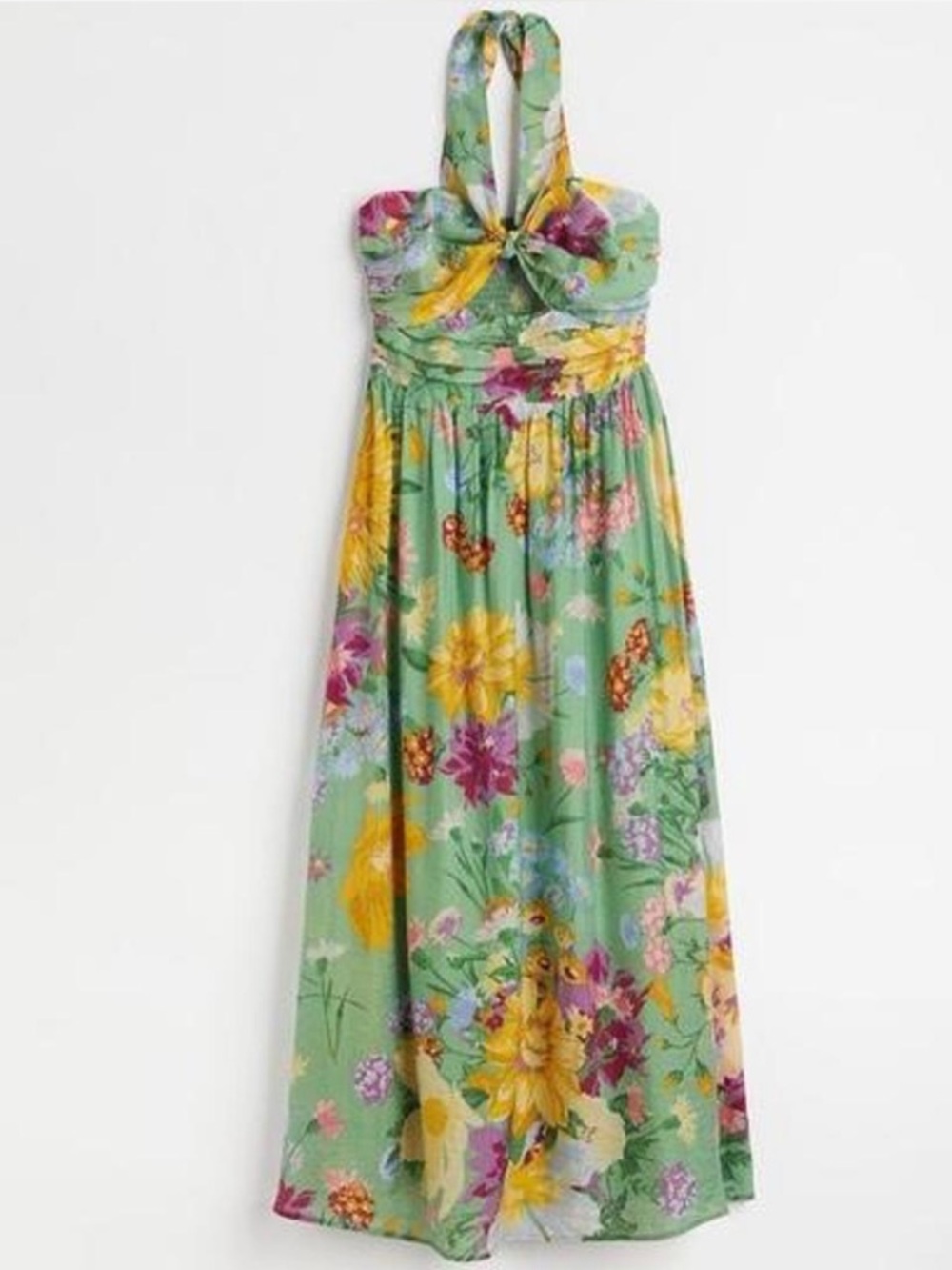 H&M Mint Green Floral Halter Maxi Dress